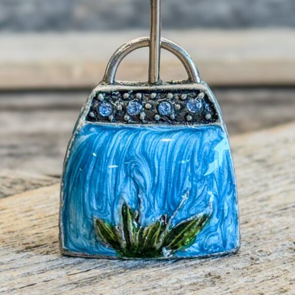 Set of 5, Pier 1 Blue Enamel Floral Purse w Rhinestones-Photo/Place Card Holders - Picture 6 of 7